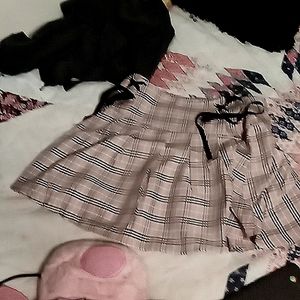 Pink and black plaid skirt